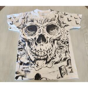 Men's Crew Neck Graphic T-Shirt Skull Grunge "Affliction Style" Biker SZ Large